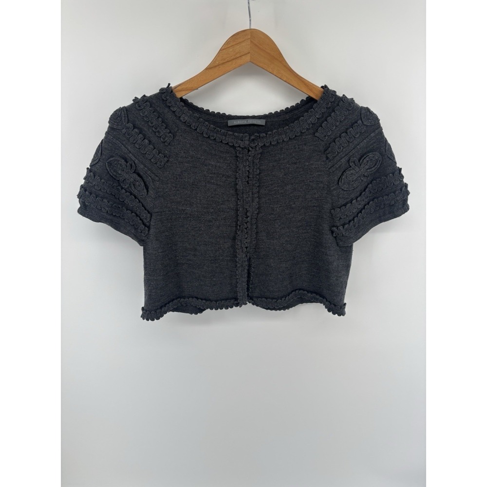 Alberta Ferretti Bolero Cardigan Sz 6 Cropped 3D Floral Appliqués MSRP $595 **